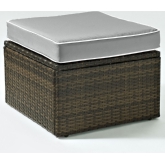 Palm Harbor Outdoor Ottoman in Brown Resin Wicker w/ Grey Cushions
