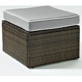 Palm Harbor Outdoor Ottoman in Brown Resin Wicker with Grey Cushions