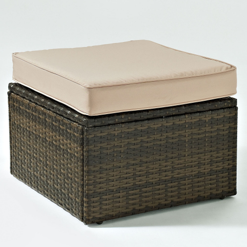 Palm Harbor Outdoor Ottoman in Brown Resin Wicker with Sand Cushions
