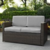 Palm Harbor Outdoor Loveseat in Brown Resin Wicker w/ Grey Cushions