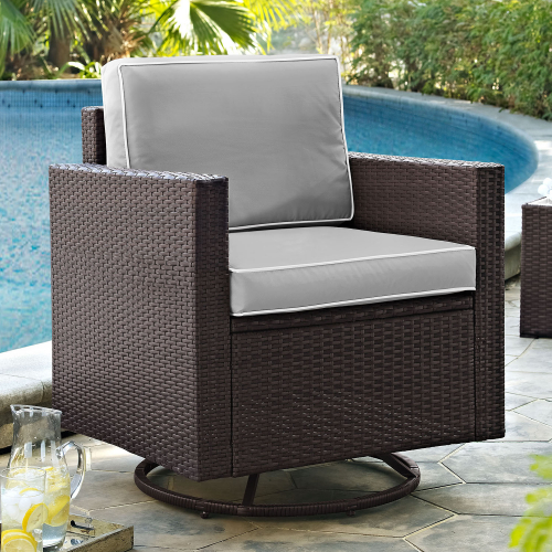 Palm Harbor Outdoor Swivel Rocker Chair Resin Wicker with Grey Cushions