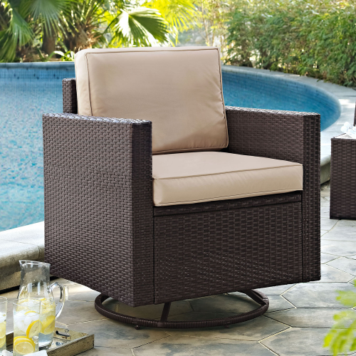 Palm Harbor Outdoor Swivel Rocker Chair Resin Wicker with Sand Cushions