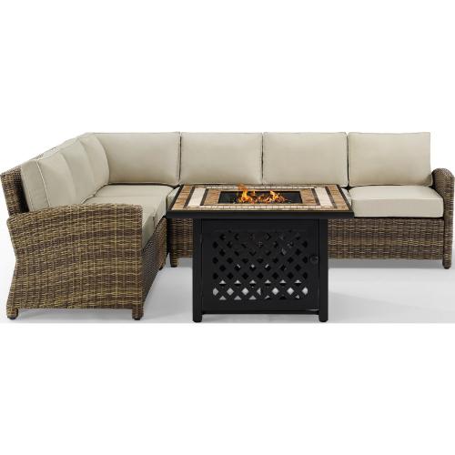Bradenton 5 Piece Outdoor Sectional Sofa Set in Resin Wicker & Sand Cushions
