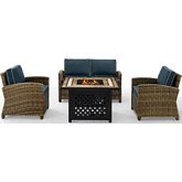 Bradenton 4 Piece Outdoor Loveseat Set in Resin Wicker & Navy Blue Cushions