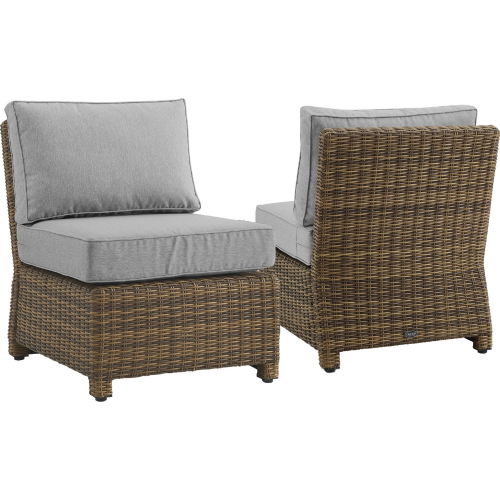 Bradenton Outdoor Armless Chair in Resin Wicker & Gray Fabric (Set of 2)
