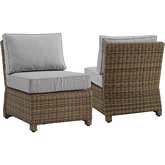 Bradenton Outdoor Armless Chair in Resin Wicker & Gray Fabric (Set of 2)