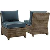 Bradenton Outdoor Armless Chair in Resin Wicker & Navy Blue Fabric (Set of 2)