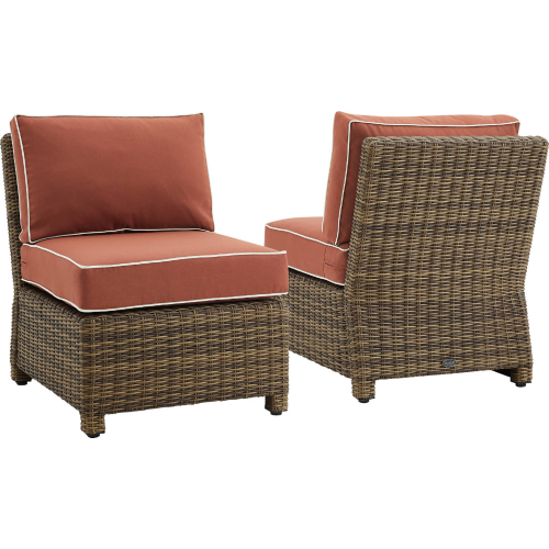Bradenton Outdoor Armless Chair in Resin Wicker & Sangria Fabric (Set of 2)