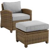 Bradenton Outdoor Arm Chair & Ottoman Set in Resin Wicker with Gray Cushions