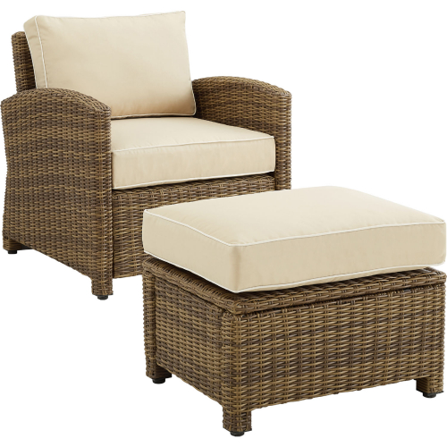 Bradenton Outdoor Arm Chair & Ottoman Set in Resin Wicker with Sand Cushions