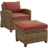 Bradenton Outdoor Arm Chair & Ottoman Set in Resin Wicker with Sangria Cushions