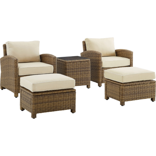Bradenton 5 Piece Outdoor Arm Chair Set in Resin Wicker & Sand Cushions
