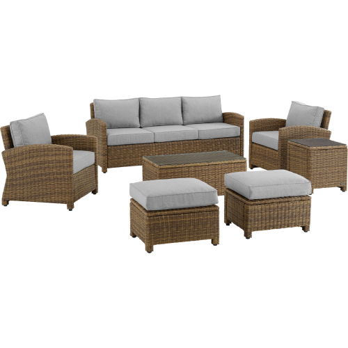 Bradenton 7 Piece Outdoor Sofa Set in Resin Wicker & Gray Cushions