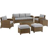 Bradenton 7 Piece Outdoor Sofa Set in Resin Wicker & Gray Cushions