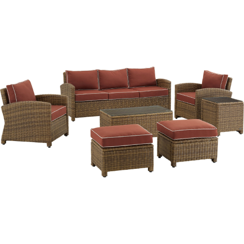 Bradenton 7 Piece Outdoor Sofa Set in Resin Wicker & Sangria Cushions