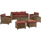 Bradenton 7 Piece Outdoor Sofa Set in Resin Wicker & Sangria Cushions