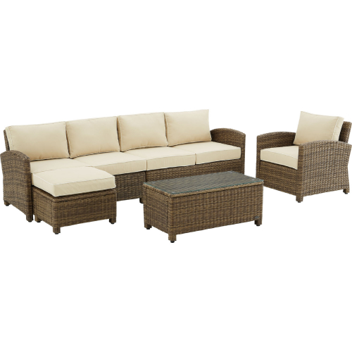 Bradenton 5 Piece Outdoor Sectional Sofa Set in Resin Wicker & Sand Cushions