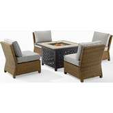 Bradenton 5 Piece Outdoor Armless Chair & Fire Table Set in Resin Wicker & Gray