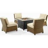Bradenton 5 Piece Outdoor Armless Chair & Fire Table Set in Resin Wicker & Sand