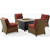Bradenton 5 Piece Outdoor Armless Chair & Fire Table Set in Resin Wicker & Sangria