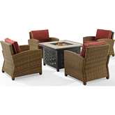 Bradenton 5 Piece Outdoor Arm Chair & Fire Table Set in Resin Wicker & Sangria