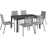 Fenton 7 Piece Outdoor Dining Set in Gray PE Wicker & Black Steel