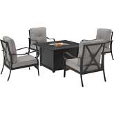 Dahlia 5 Piece Outdoor Accent Chair Set & Dante Fire Table in Taupe, Resin Wicker & Black