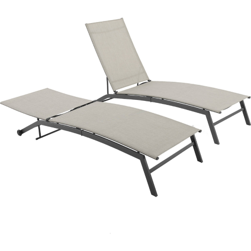 Weaver Outdoor Sling Chaise Lounge in Gray Fabric & Black Metal (Set of 2)