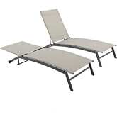 Weaver Outdoor Sling Chaise Lounge in Gray Fabric & Black Metal (Set of 2)