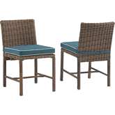 Bradenton Outdoor Dining Chair in Resin Wicker & Navy Blue Fabric (Set of 2)