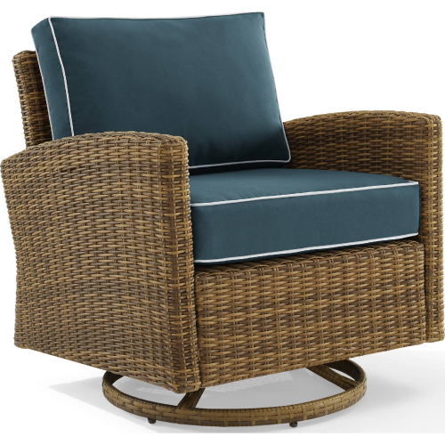 Bradenton Outdoor Swivel Rocker Chair in Resin Wicker & Navy Blue Fabric