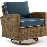 Bradenton Outdoor Swivel Rocker Chair in Resin Wicker & Navy Blue Fabric