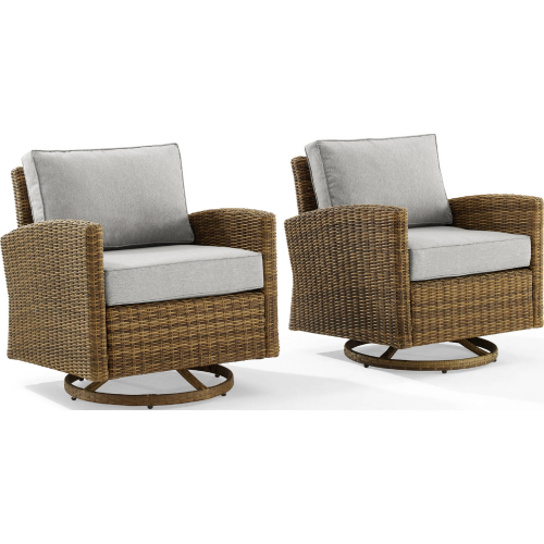 Bradenton Outdoor Swivel Rocker Chair in Resin Wicker & Gray Fabric (Set of 2)