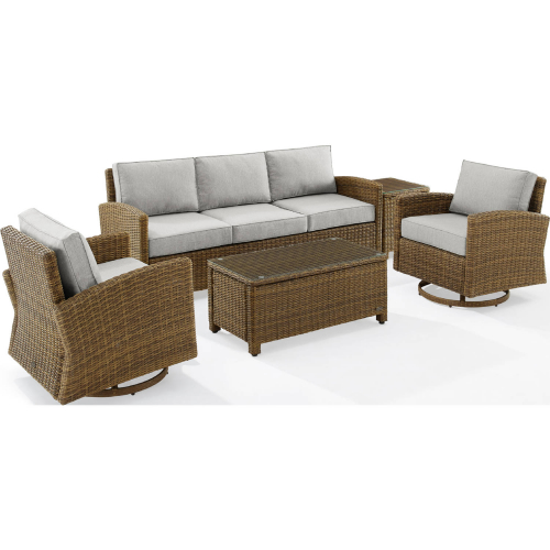 Bradenton 5 Piece Outdoor Sofa Set in Resin Wicker & Gray Fabric