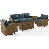 Bradenton 5 Piece Outdoor Sofa Set in Resin Wicker & Navy Blue Fabric