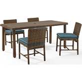 Bradenton 5 Piece Outdoor Dining Set in Resin Wicker & Navy Blue Fabric