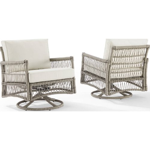 Thatcher Outdoor Swivel Rocker Chair in Creme Fabric & Driftwood Wicker (Set of 2)