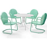 Griffith 5 Piece Outdoor Dining Set in White Metal & Aqua Blue Chairs
