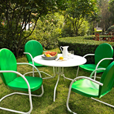 Griffith 5 Piece Outdoor Dining Set in White Metal & Green Chairs