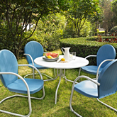 Griffith 5 Piece Outdoor Dining Set in White Metal & Sky Blue Chairs