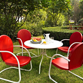 Griffith 5 Piece Outdoor Dining Set in White Metal & Red Chairs