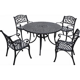 Sedona 5 Piece Outdoor 48" Dining Set w/ Arm Chairs in Black Aluminum
