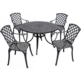 Sedona 5 Piece Outdoor 48" Dining Set w/ High Back Arm Chairs in Black Aluminum