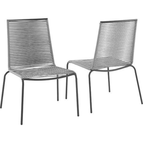 Fenton Outdoor Stackable Dining Chair in Gray Wicker & Black Steel (Set of 2)