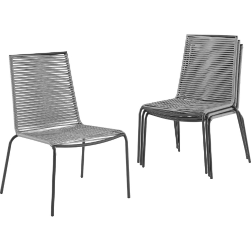Fenton Outdoor Stackable Dining Chair in Gray Wicker & Black Steel (Set of 4)