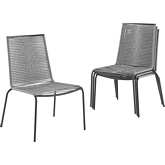 Fenton Outdoor Stackable Dining Chair in Gray Wicker & Black Steel (Set of 4)
