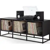 Enzo Large Record Storage Media Console in Black Wood & Steel