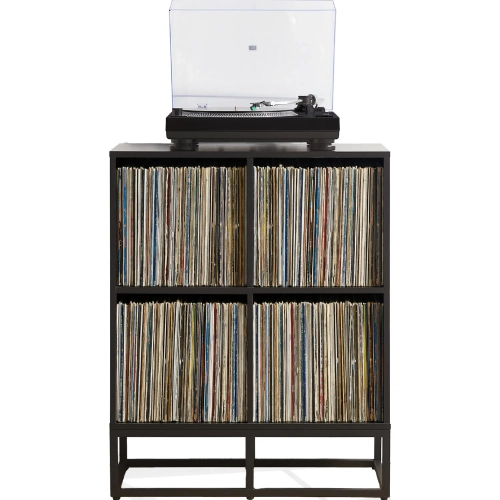 Enzo Record Storage Cube Bookcase in Black Wood & Steel