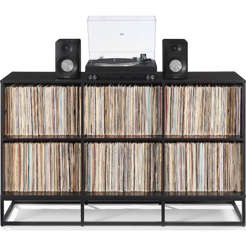 Enzo 6 Cube Record Player Stand w/ Vinyl Storage in Black & Steel