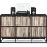 Enzo 6 Cube Record Player Stand w/ Vinyl Storage in Black & Steel